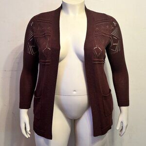 Torrid Plus 0X Chocolate Brown Long Sleeve Novelty Stitch Knit Cardigan NWOT